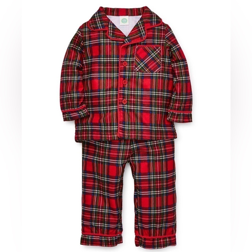Little Me Pajamas Unisex Little Me Red Tartan Plaid Collared Toddler Pajama Set
